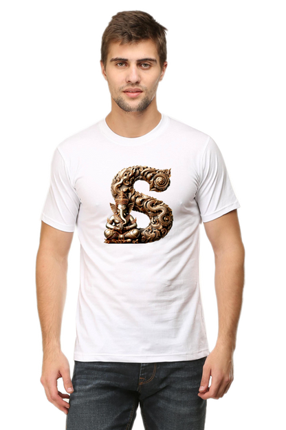 Stylish S Alphabet Ganesh Chaturthi Mens Tshirts White