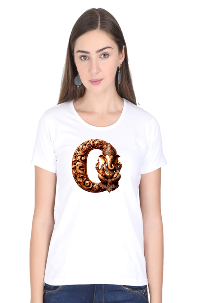 Stylish O Alphabet Ganesh Chaturthi Women T Shirts White