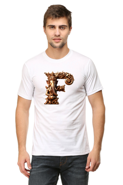 Stylish F Alphabet Ganesh Chaturthi Mens Tshirts