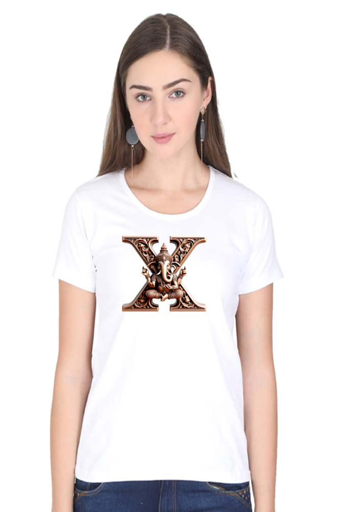 Stylish X Alphabet Ganesh Chaturthi Women T Shirts White