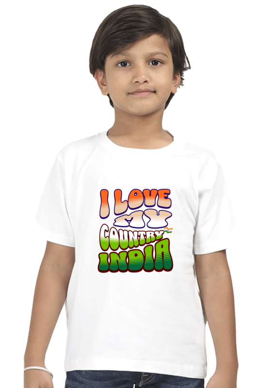 I Love My India Independence Day Boy's T Shirts White