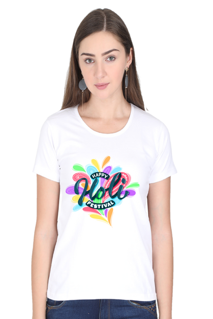 Color Splash Celebration: Happy Holi Art Tee White