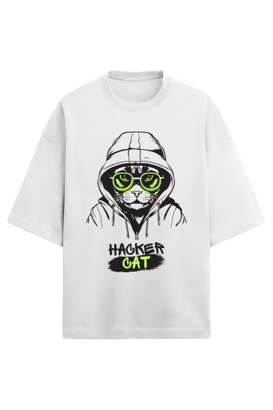 Hacker Cat Men's Oversized T Shirts White