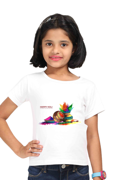 Happy Holi: Bursting Pots of Color Girls' Tee White