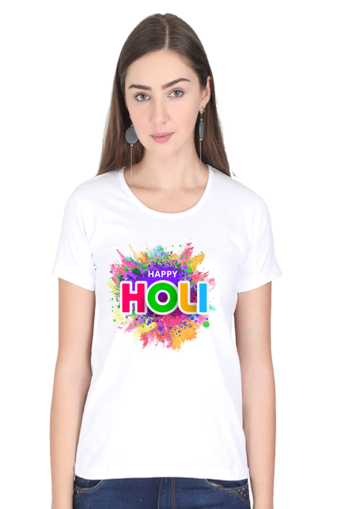 Radiant Holi Revelry: Colorful Background Tee White