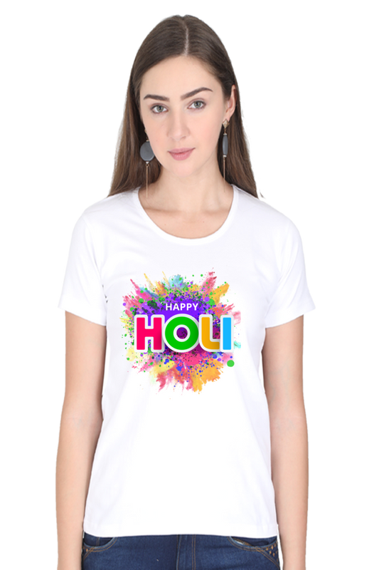 Radiant Holi Revelry: Colorful Background Tee White