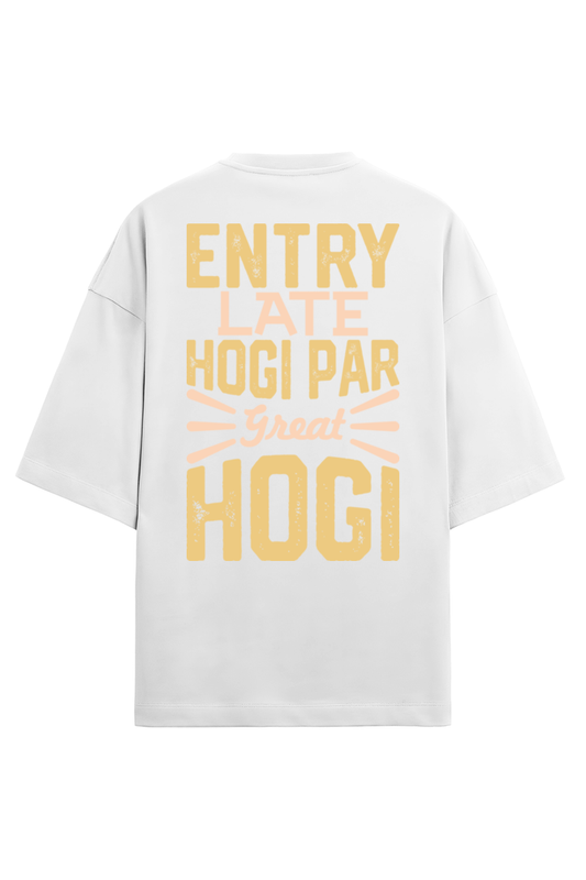 Entry Late Hogi Par Great Hogi Men's Oversized T Shirts White