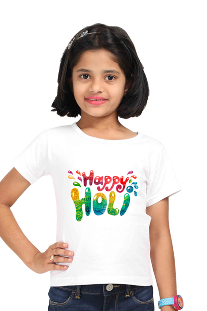 Happy Holi Girls' Tee White