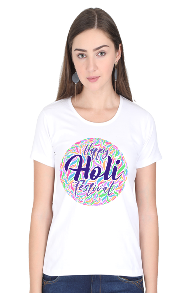 Color Ribbon Circle: Happy Holi Tee White