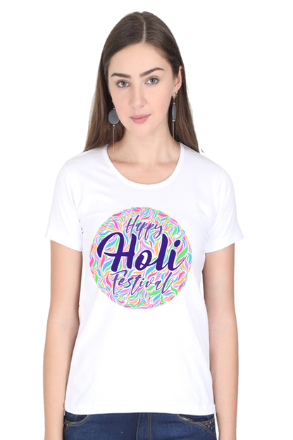 Color Ribbon Circle: Happy Holi Tee White