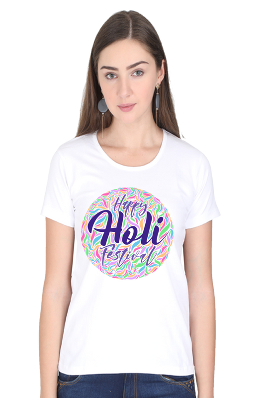 Color Ribbon Circle: Happy Holi Tee White