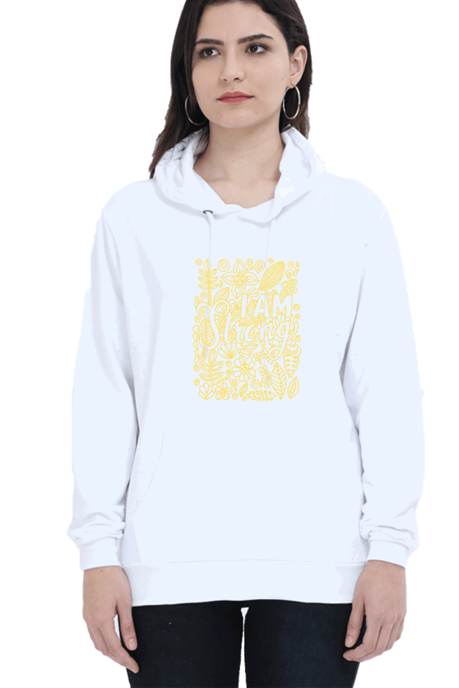 "I am Strong" Hooded Sweatshirt for Girls and Women White