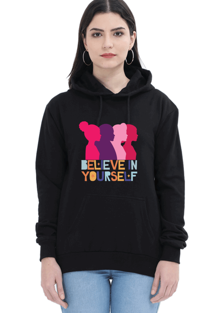 "Believe in Yourself" Hooded Sweatshirt for Girls and Women Black