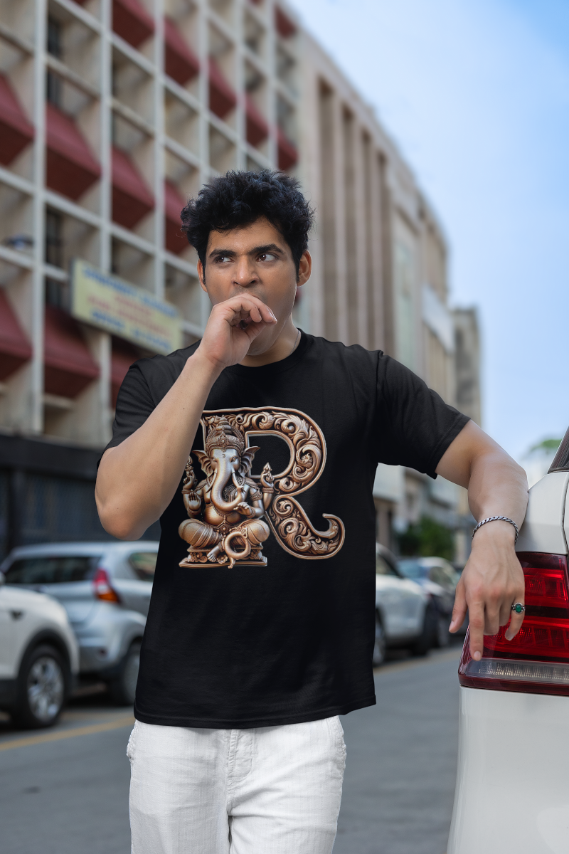 Stylish R Alphabet Ganesh Chaturthi Mens Tshirts