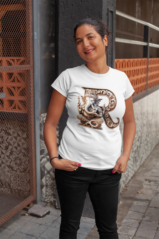 Stylish R Alphabet Ganesh Chaturthi Women T Shirts