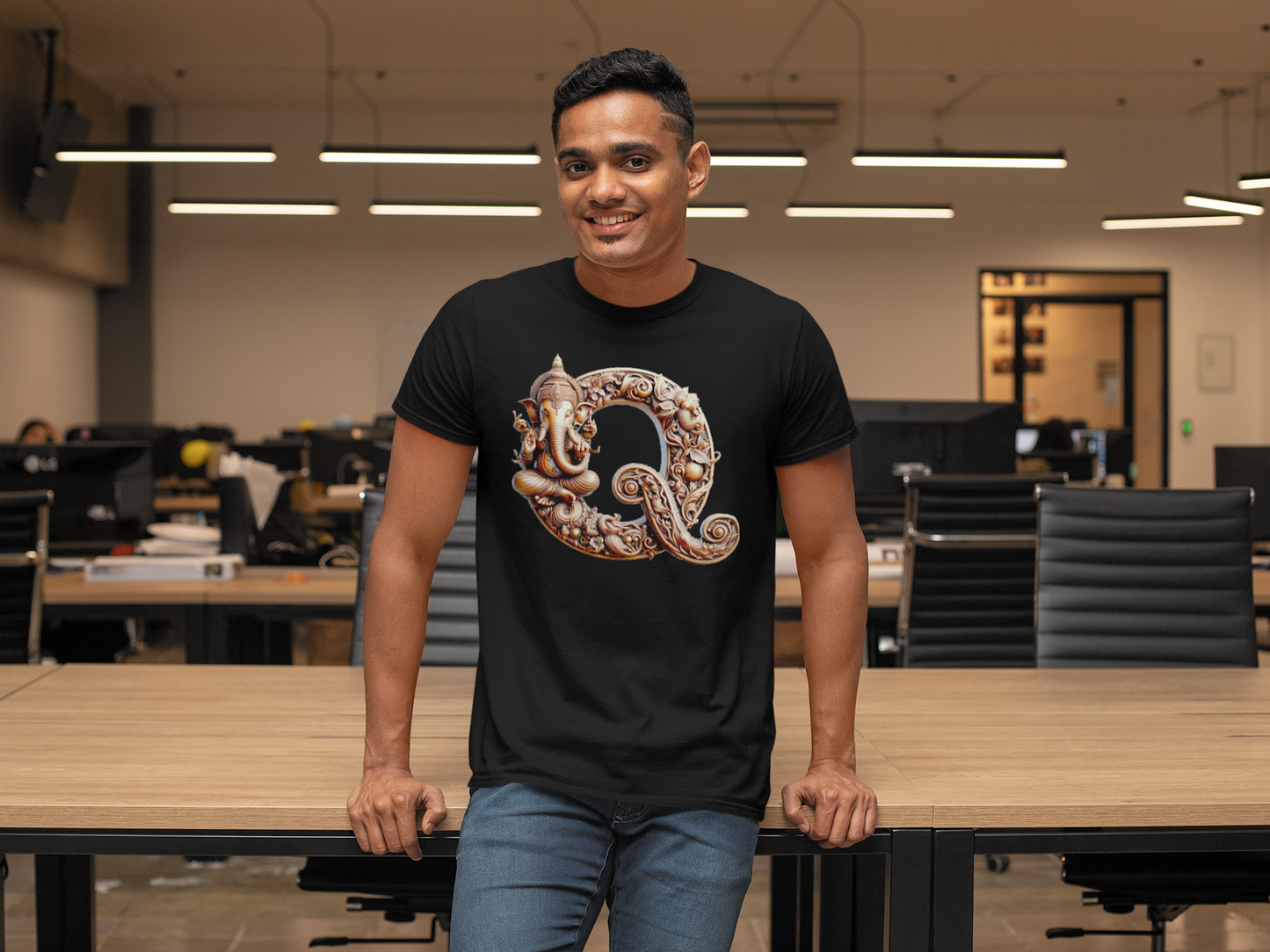 Stylish Q Alphabet Ganesh Chaturthi Mens Tshirts