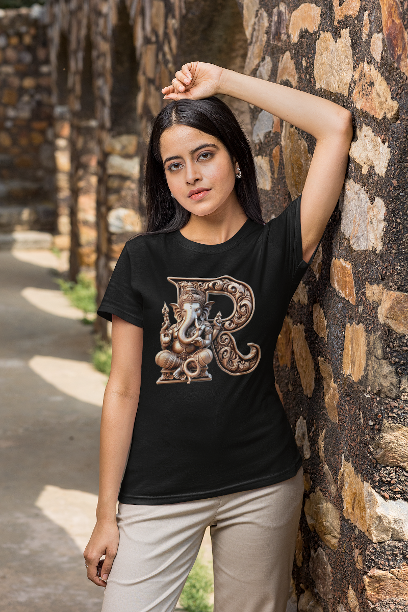 Stylish R Alphabet Ganesh Chaturthi Women T Shirts