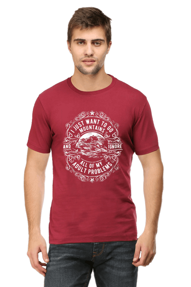 I Just Want To Go Mountains Men's T Shirt Maroon