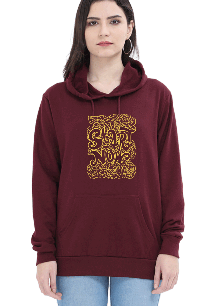 "Start Now" Hooded Sweatshirt for Girls and Women Maroon