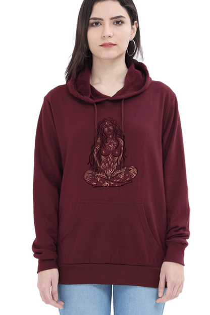 "Cosmic Opulent Intellect" Unisex Hooded Sweatshirt for Girls and Women with Cosmic Harmony Maroon