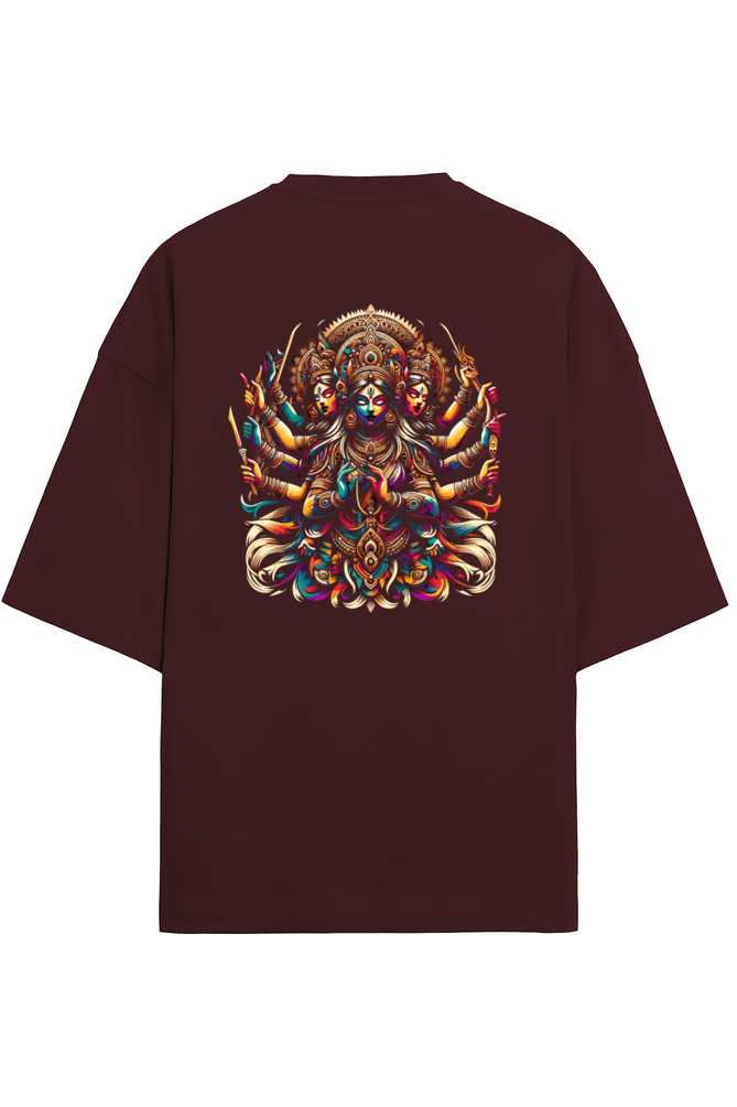 Durga Puja Bengali Oversized T Shirt Maroon