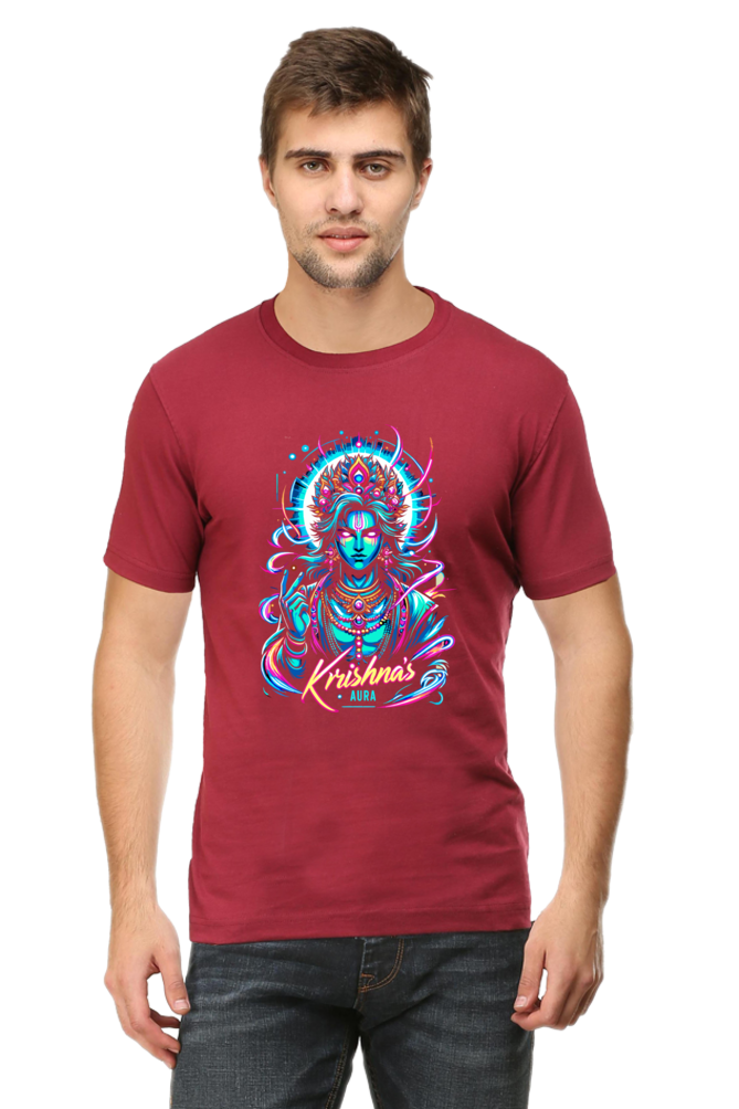 Krishna's Aura Janmashtami Men's T Shirts Maroon