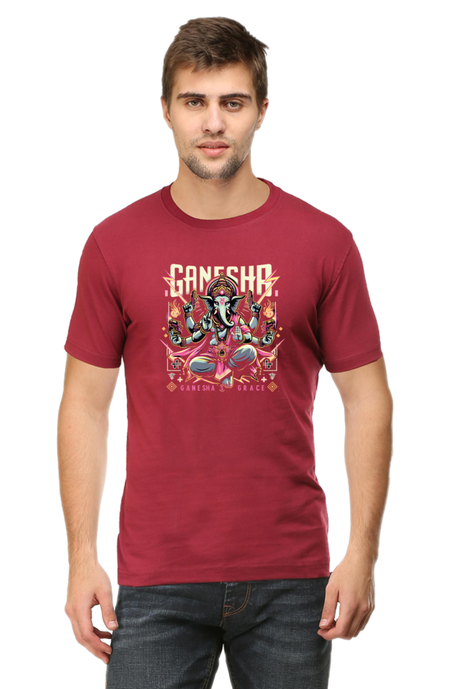 Ganesha's Grace 2 Printed Ganesh Chaturthi Men's T Shirts Maroon