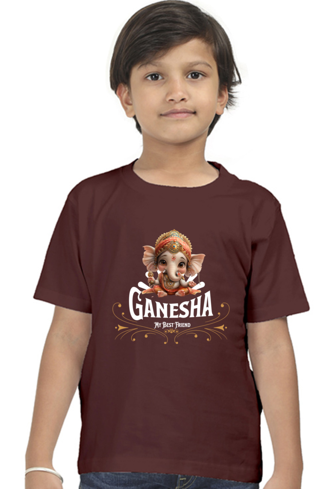 Bal Ganesha Ganesh Chaturthi Boy's T Shirts Maroon