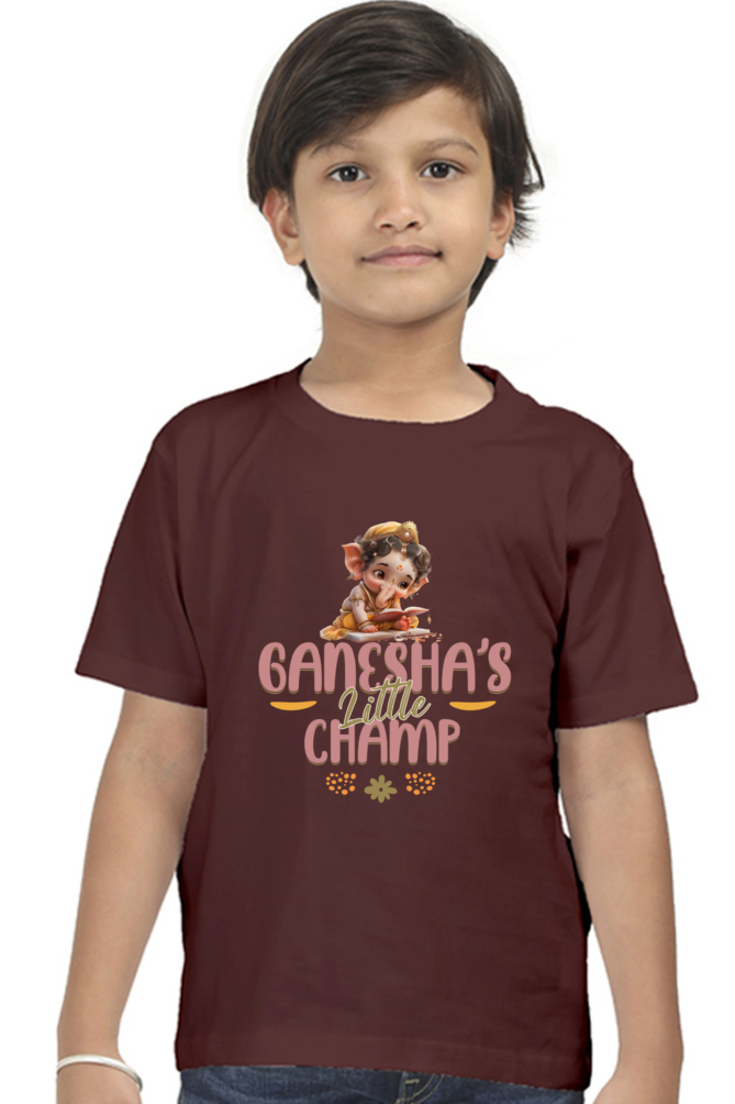 Ganesha's Little Champ Ganesh Chaturthi Boy's T Shirts Maroon