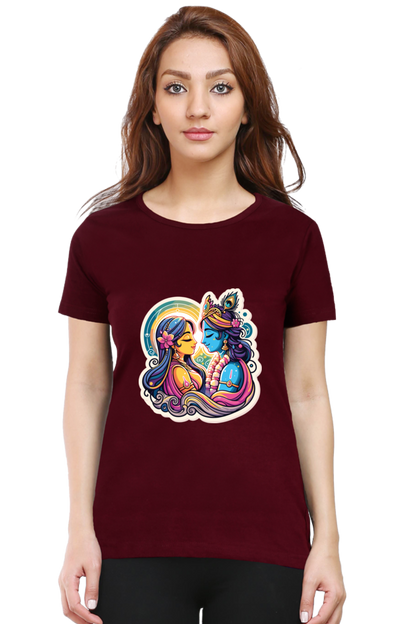 Radha Krishna janmashtami Women T Shirts Maroon