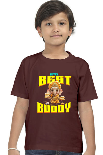 Bappa's Best Buddy 2 Ganesh Chaturthi Boy's T Shirts Maroon