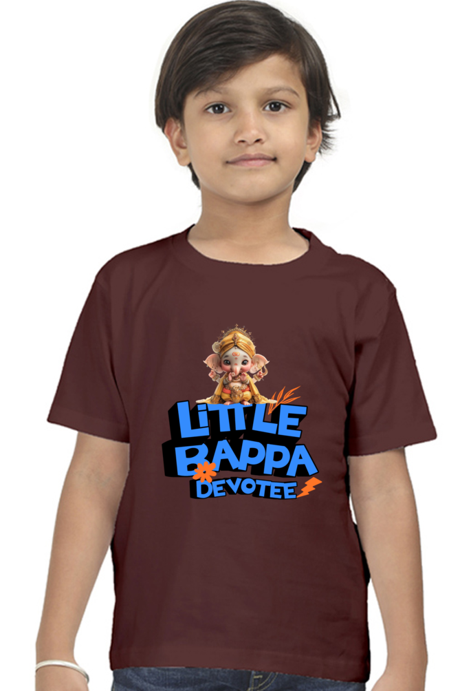 Little Bappa Devotee Ganesh Chaturthi Boy's T Shirts Maroon