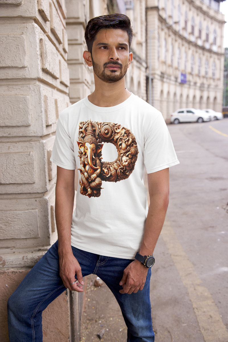 Stylish P Alphabet Ganesh Chaturthi Mens Tshirts