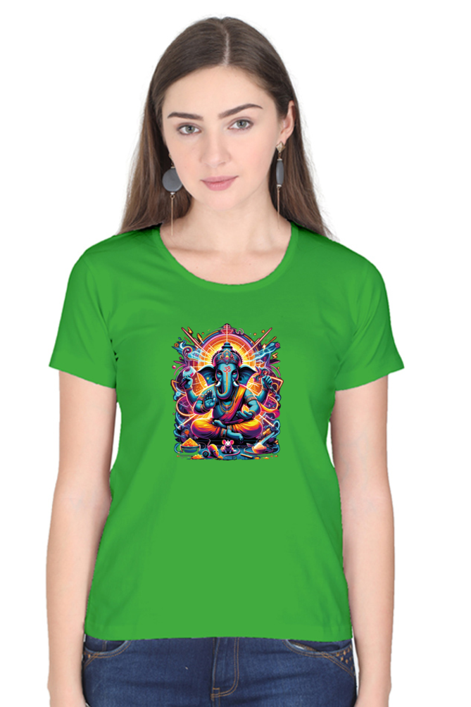 Lord Ganesha 1 Printed Ganesh Chaturthi Women T Shirts Flag Green