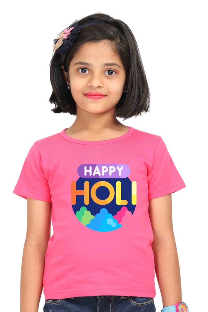 Happy Holi Vibes: Girls' Tshirt Pink