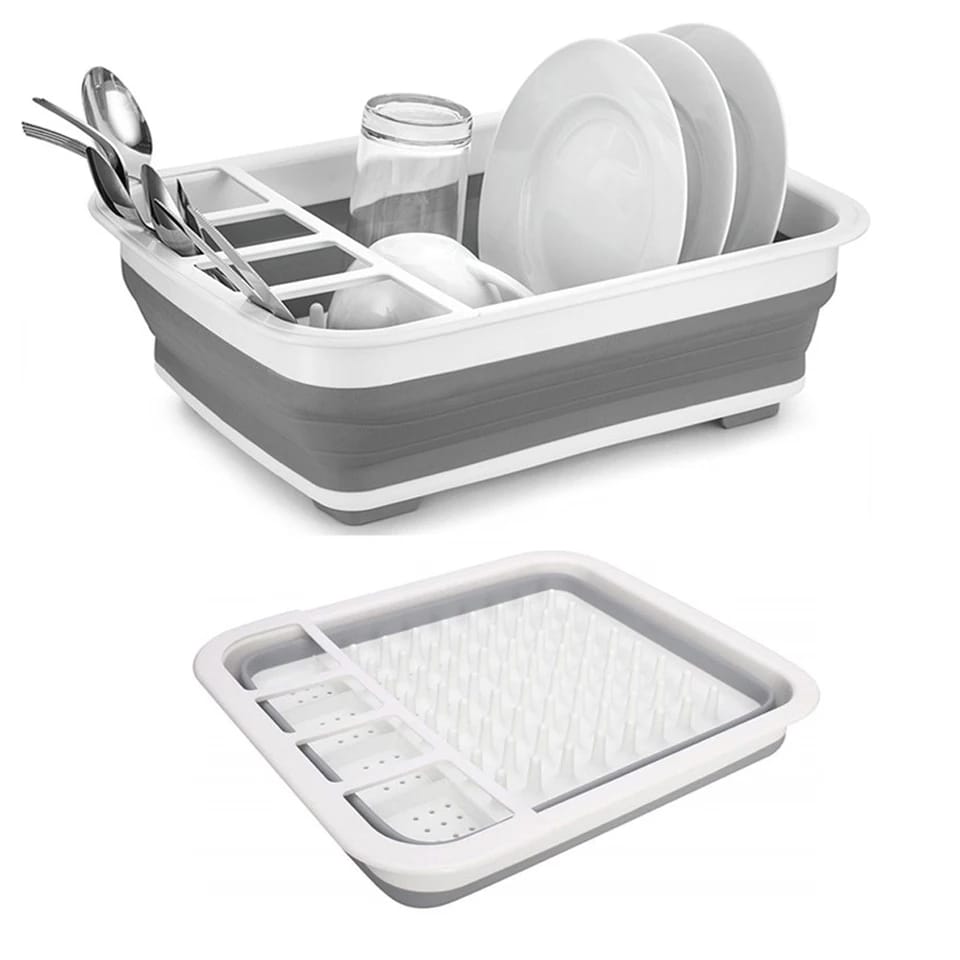 0804 Collapsible Folding Silicone Dish Drying Drainer Rack With Spoon Fork Knife Storage Holder