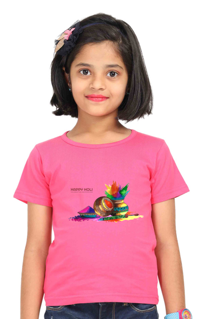 Happy Holi: Bursting Pots of Color Girls' Tee Pink