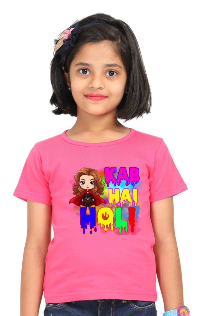 Kab Hain Holi: Cute Witch Girl's T-shirt Pink