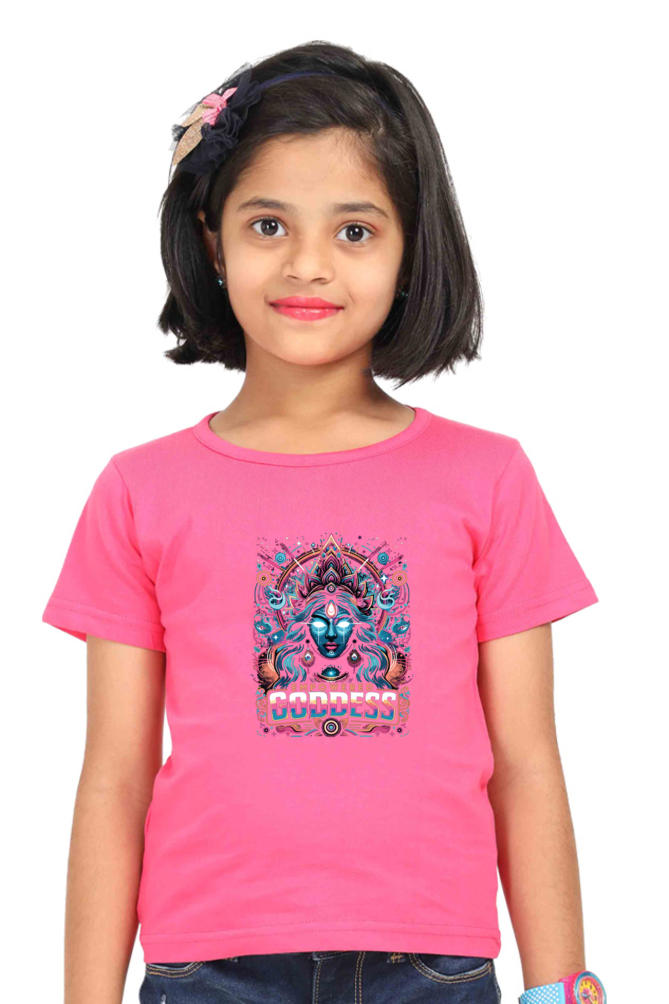 Durga Puja Bengali T Shirt For Girls Pink