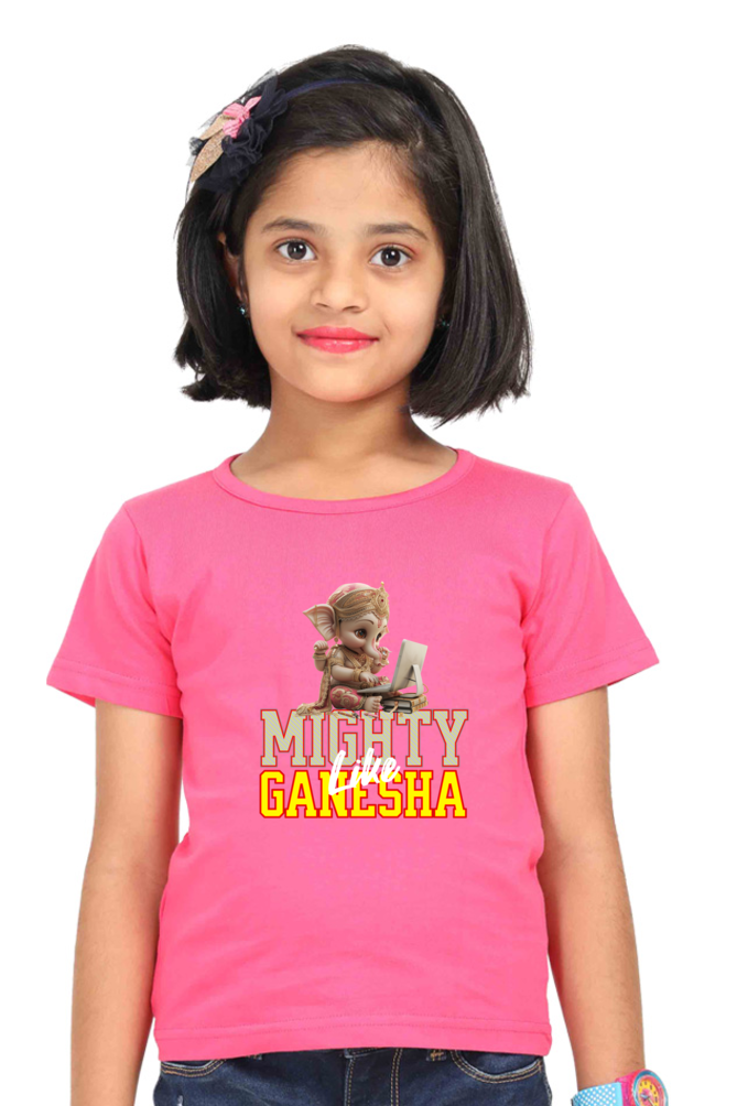 Mighty Like Ganesha Ganesh Chaturthi Girl's T Shirts Pink