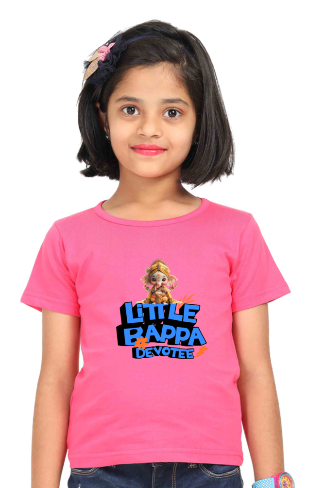 Little Bappa Devotee Ganesh Chaturthi Girl's T Shirts Pink