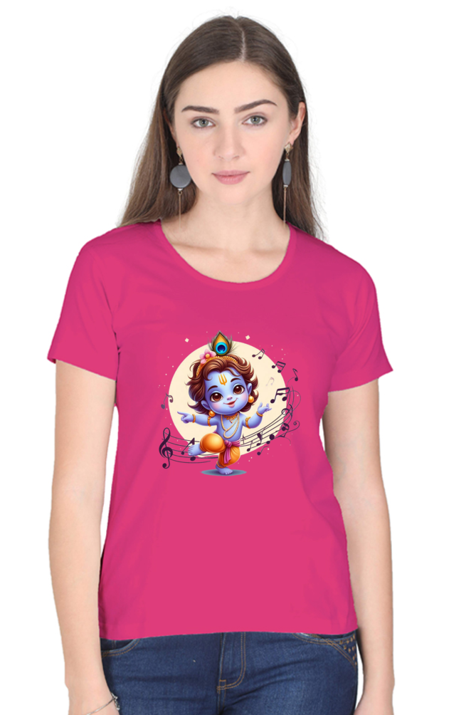 Little Krishna Janmashtami Women T Shirts Pink