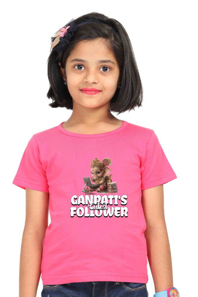 Ganpati's Cutest Follower Ganesh Chaturthi Girl's T Shirts Pink