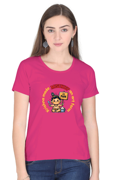 Krishna Made Mischief An Art Form Janmashtami Women T Shirts Pink