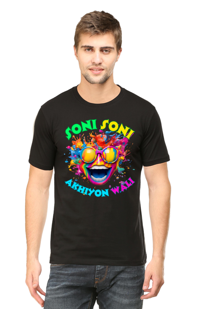 Color Burst Goggles: Soni Soni Ankhiyon Wali Holi Festival Tee Black