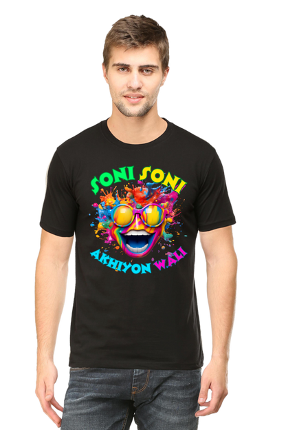 Color Burst Goggles: Soni Soni Ankhiyon Wali Holi Festival Tee Black