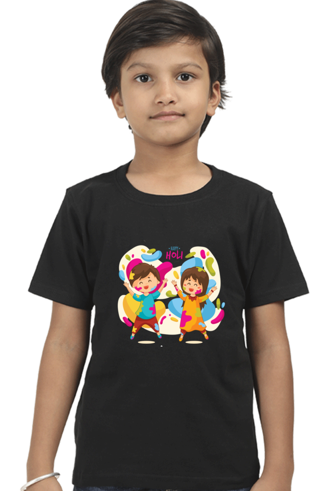 Happy Holi Boys' Tee: Celebrate with Color! Black