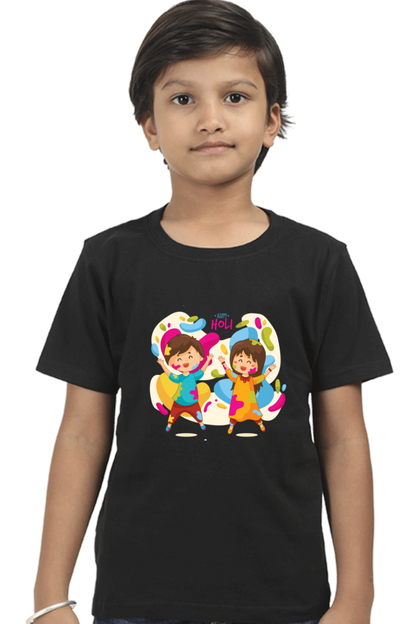 Happy Holi Boys' Tee: Celebrate with Color! Black