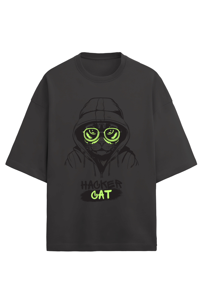 Hacker Cat Men's Oversized T Shirts Black