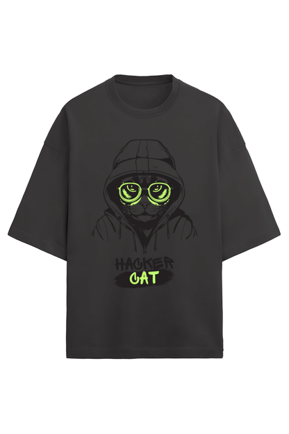 Hacker Cat Men's Oversized T Shirts Black